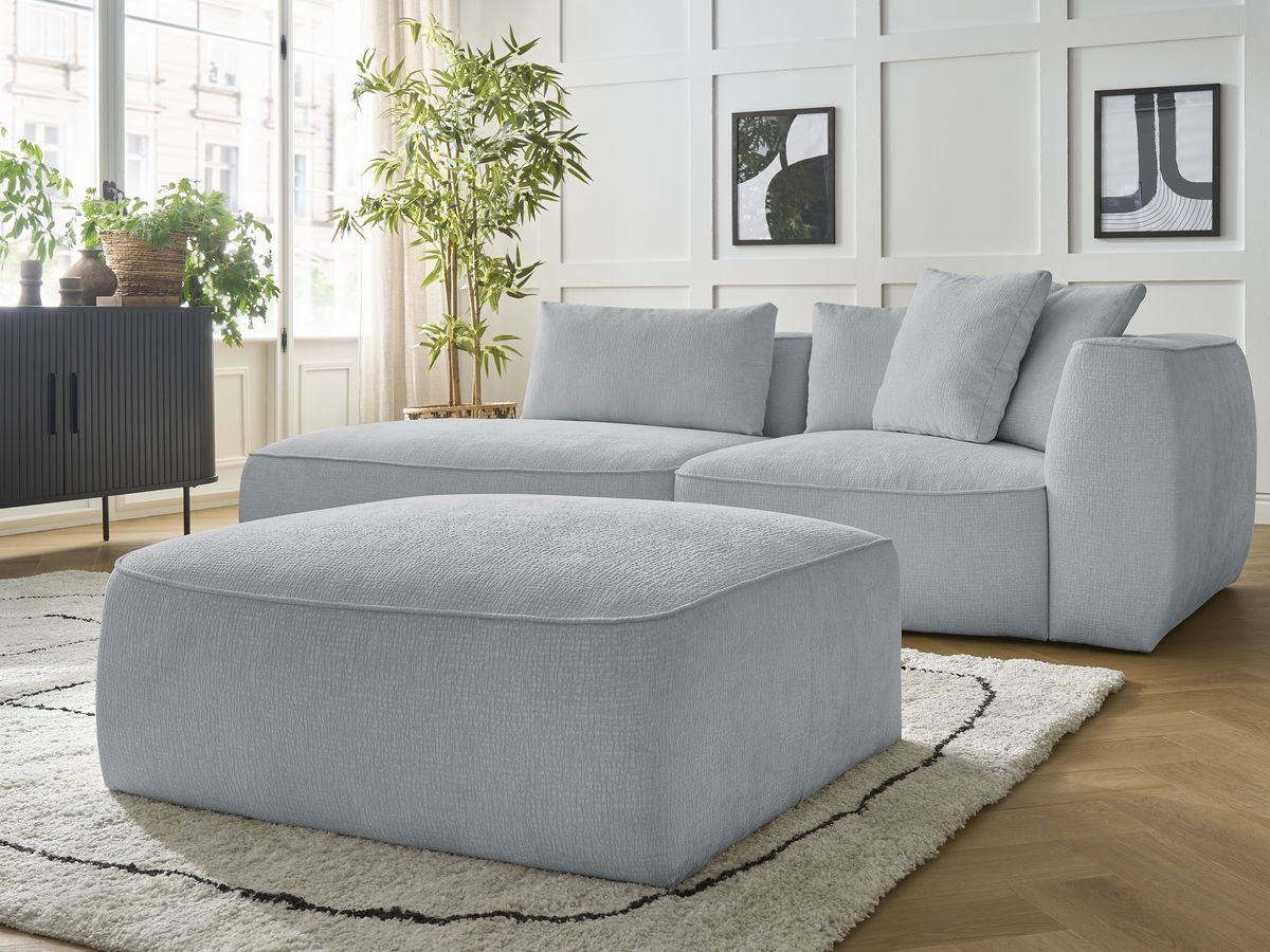Bobochic Leopold Sofa 4-Sitzer mit Pouf Strukturstoff Hellgrau Armlehne rechts