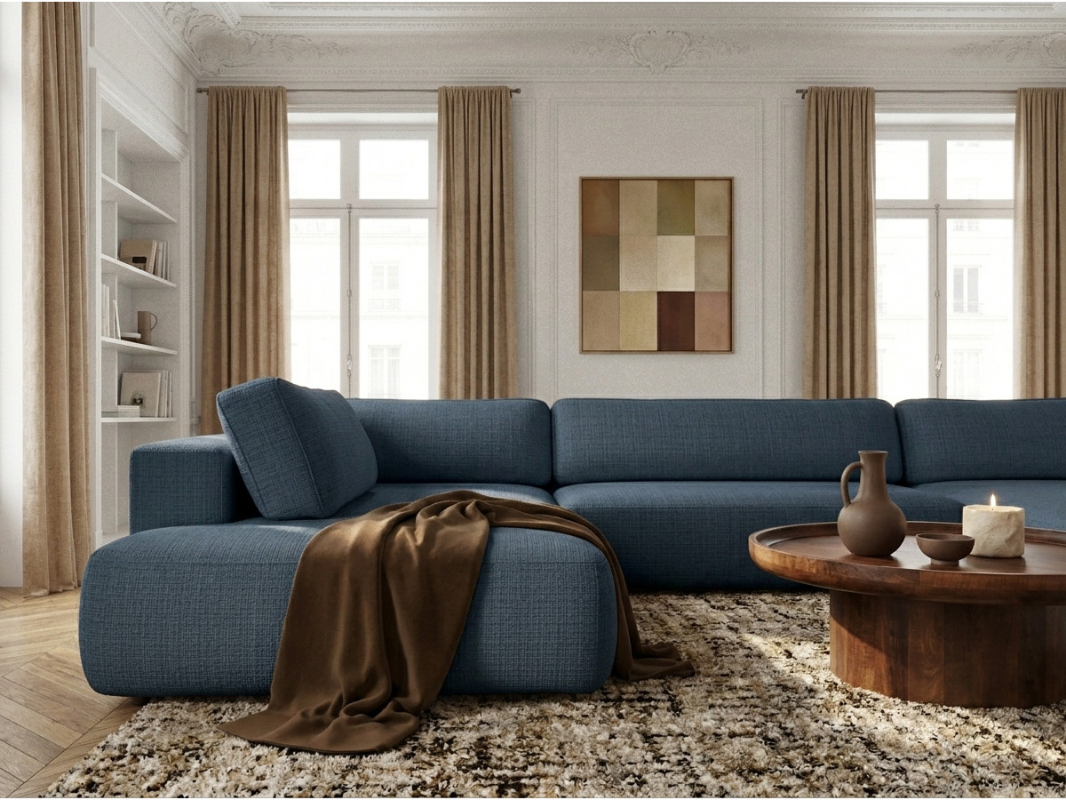Bobochic Denise Wohnlandschaft Strukturstoff Dunkelblau Ecke rechts
