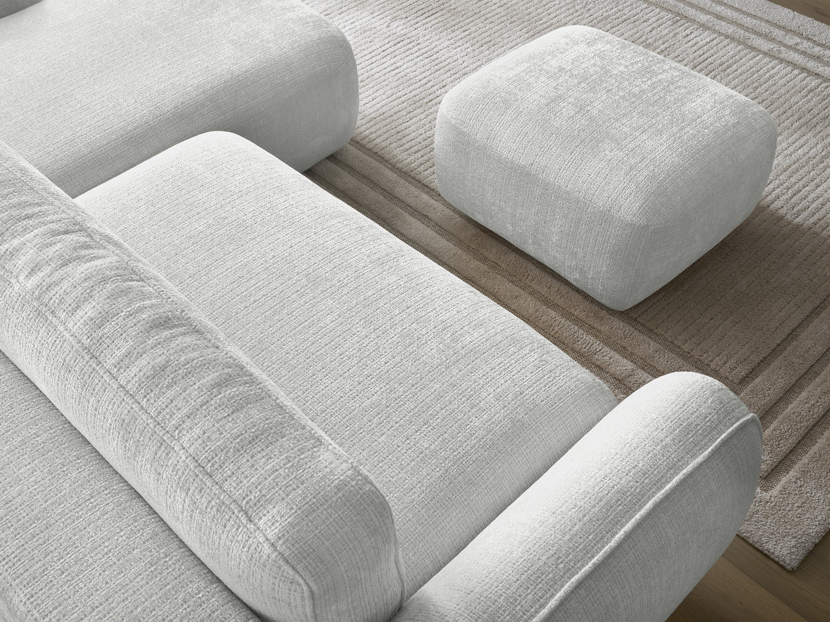 Bobochic Denise Ecksofa mit Schlaffunktion und Bettkasten und Pouf 258 × 160 cm Strukturstoff Hellgrau Ecke rechts