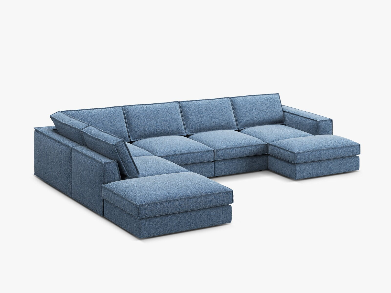 Micadoni modulares Panorama Ecksofa Pola 5-Sitzer Links Strukturierter Stoff Babel Dunkelblau