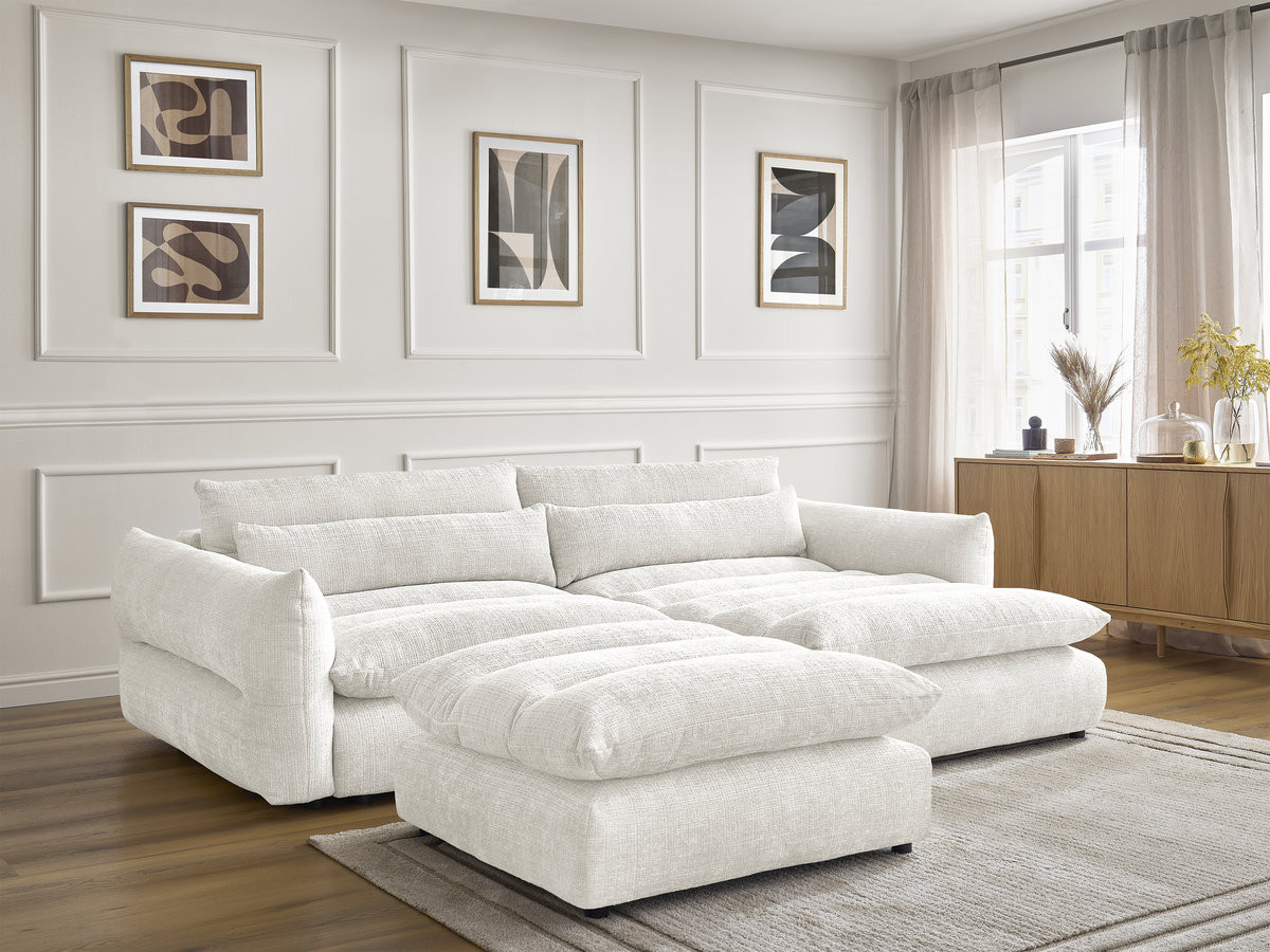 Bobochic Neil Ecksofa mit Pouf Strukturstoff Weiß Ecke rechts