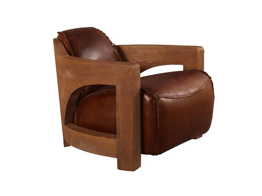 Clubsessel Clifford Special Holz und Leder Montaigne-Brown