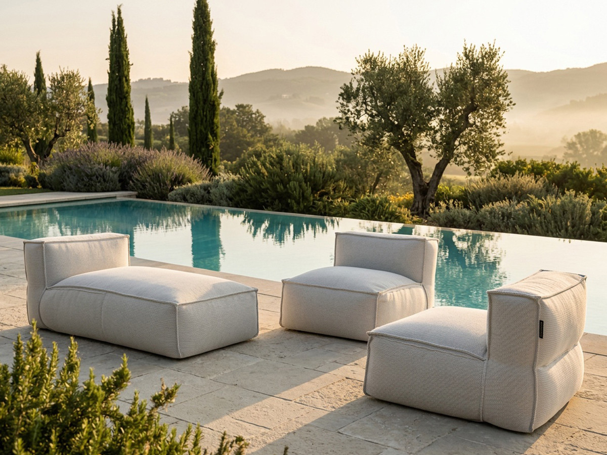 Bobochic Biarritz Gartensofa 3-Sitzer Melange-Stoff Beige