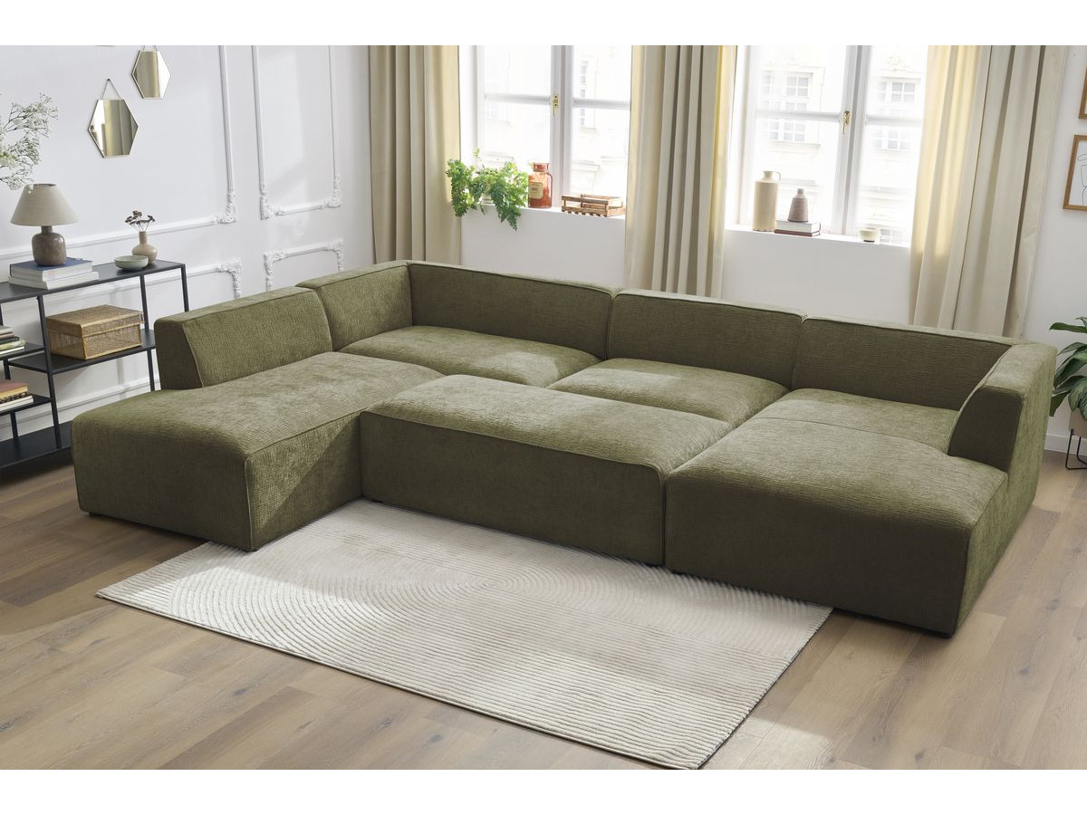 Bobochic Megeve Wohnlandschaft mit Pouf Strukturstoff Grün Ecke rechts