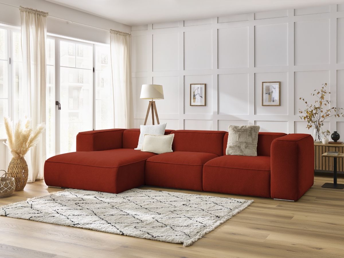 Bobochic Zephyr Ecksofa 349 × 165 cm Strukturstoff Orange Ecke links