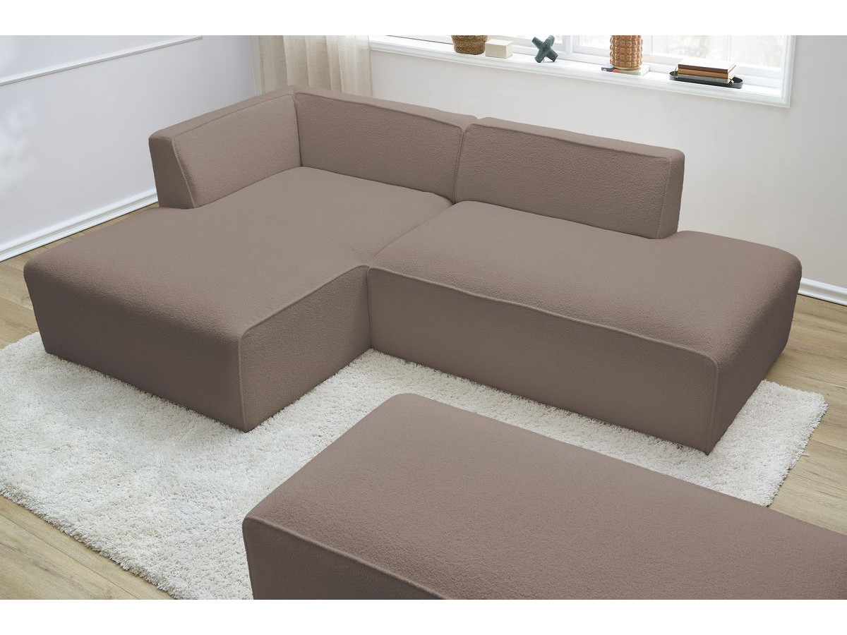 Bobochic Megeve Ecksofa mit Schlaffunktion und Pouf Bouclé-Stoff Braun Ecke links
