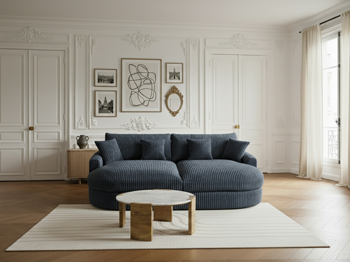 Bobochic Belem Sofa 3-Sitzer Breitcord weich Blau