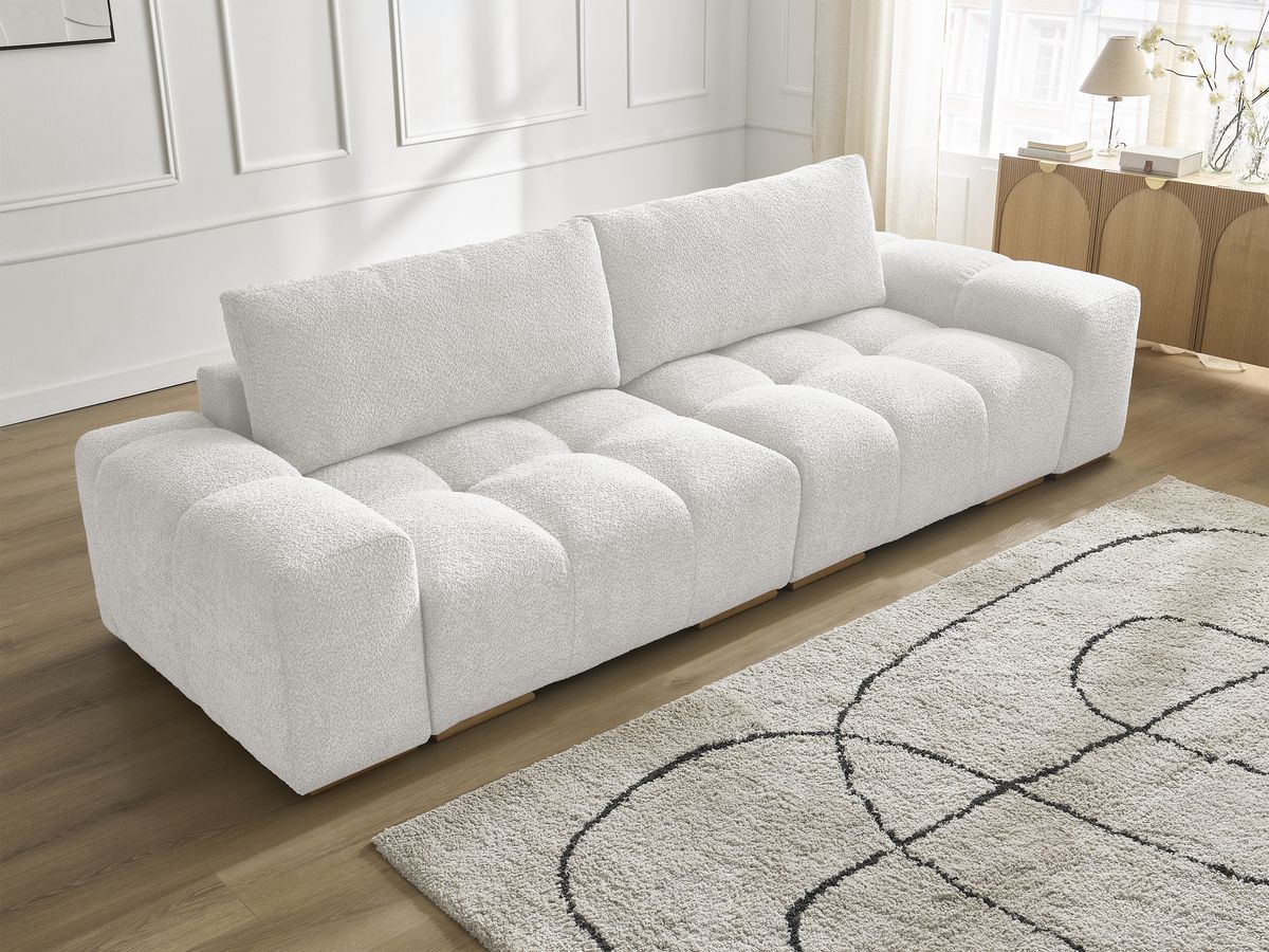Bobochic Anakin Sofa 3-Sitzer, 2 Kissen Bouclé-Stoff Weiß