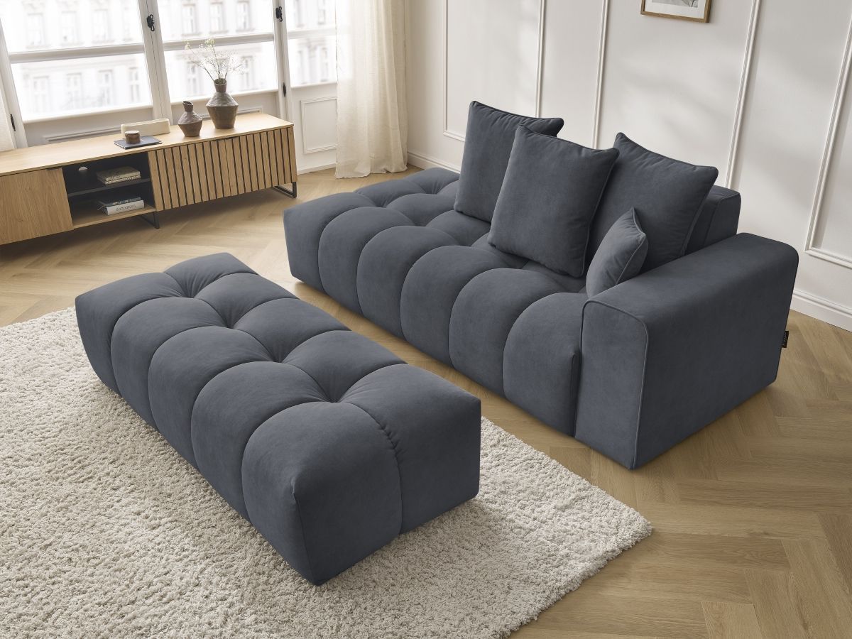 Bobochic Mont-blanc Sofa 5-Sitzer mit Pouf Samt Dunkelgrau Armlehne rechts