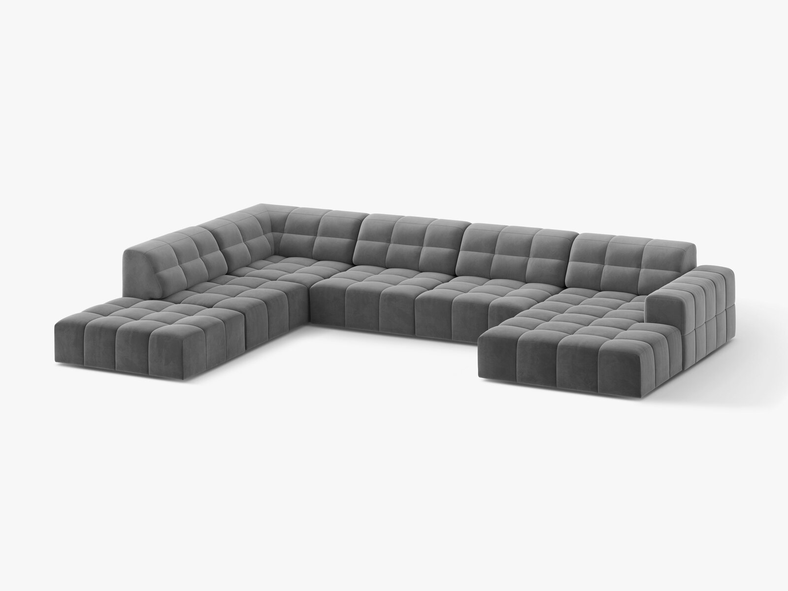 Micadoni Panorama Ecksofa Jennifer 7-Sitzer Links Samt Venus Hellgrau