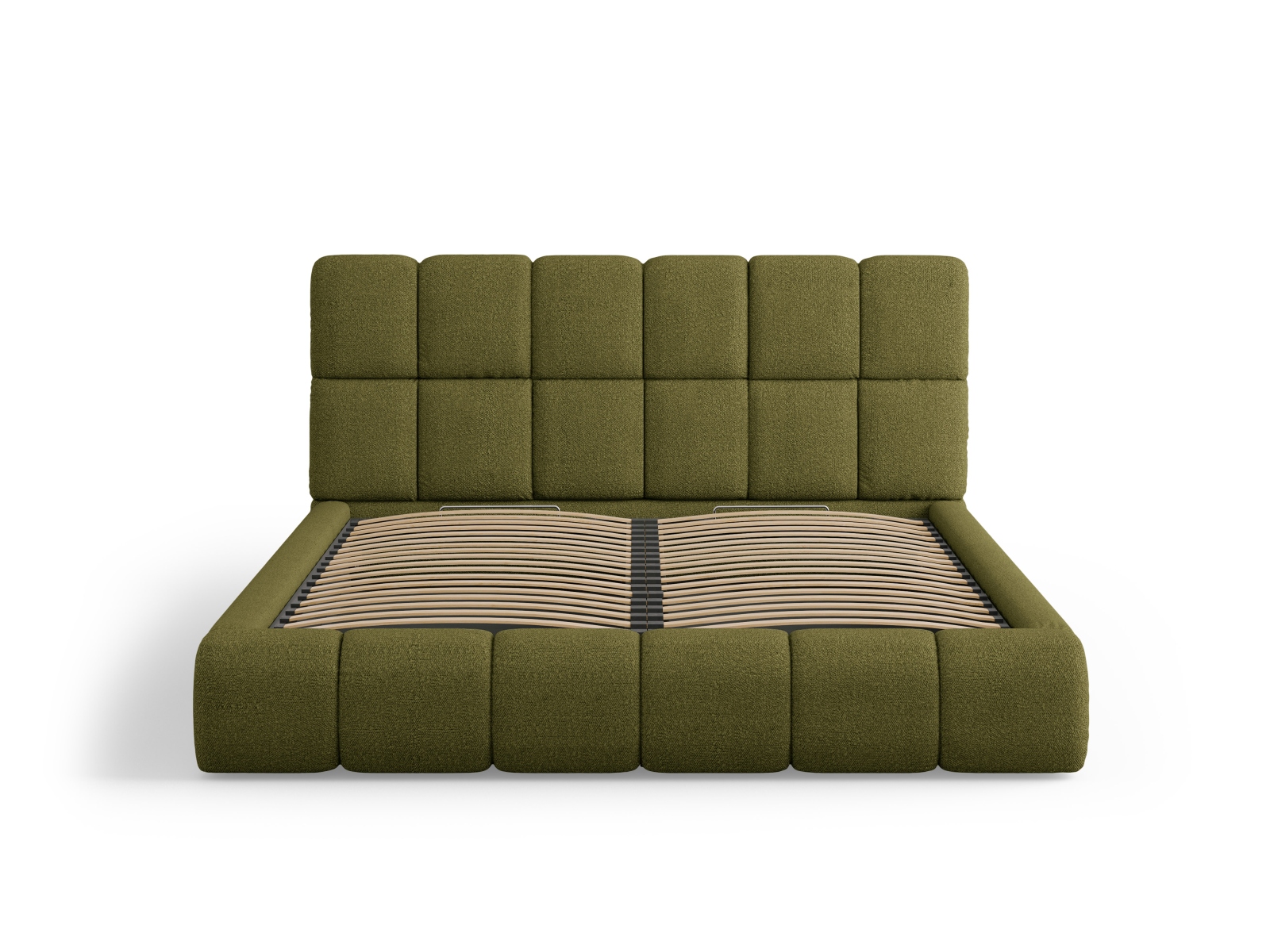 Micadoni Stauraumbett mit Kopfteil Bellis Boucle Baloo Dunkel-Olivgrün 160x200