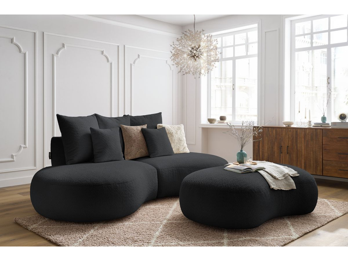 Bobochic Saint-germain Sofa 5-Sitzer mit Pouf Bouclé-Stoff Dunkelgrau
