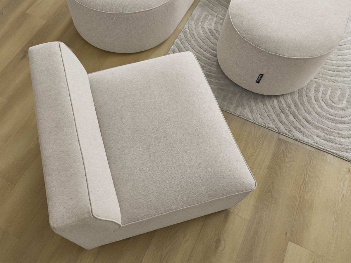 Bobochic Rousseau Ecksofa mit Sofamodul und Pouf Melange-Stoff Beige Ecke rechts
