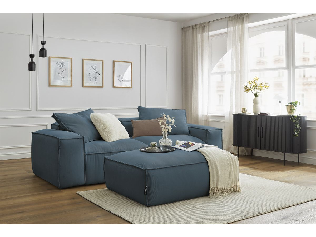 Bobochic Boheme Sofa 4-Sitzer mit Pouf Cordsamt Dunkelblau
