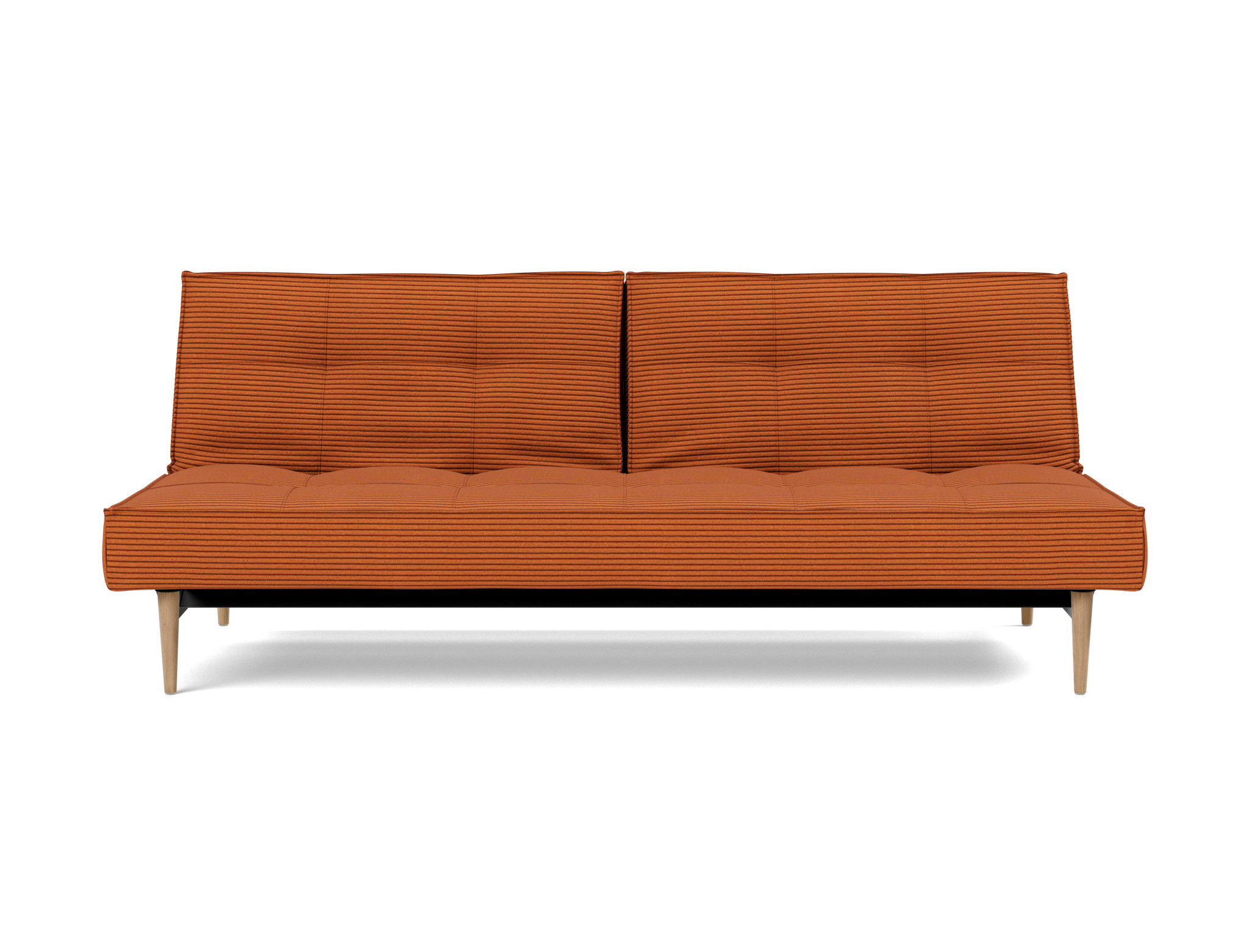 Schlafsofa Splitback Kord Corduroy 595-Burnt-Orange Beine Styletto Eiche hell