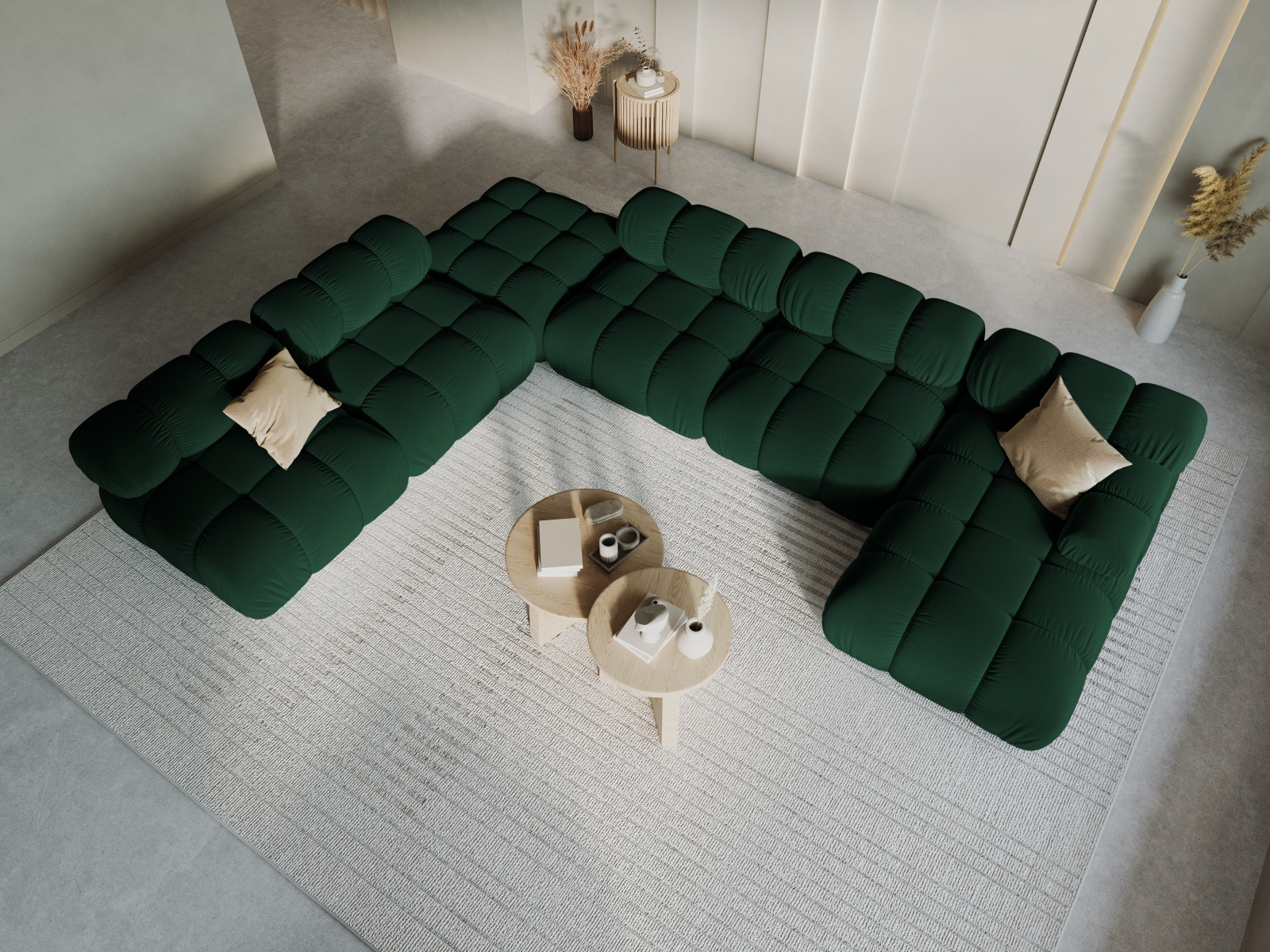 Micadoni Modulares Panorama Ecksofa Bellis 7-Sitzer Links Samt Bluvel Flaschengrün