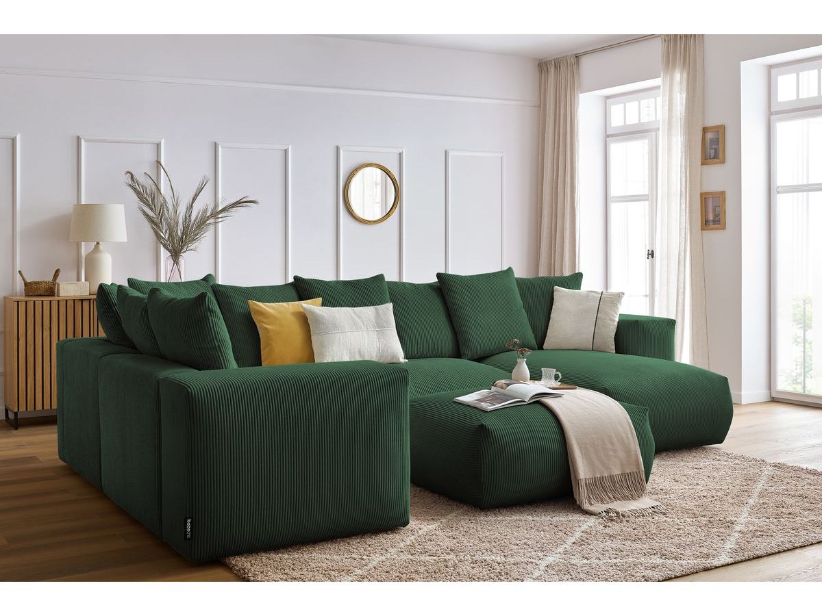 Bobochic Voltaire Wohnlandschaft mit Pouf 356 × 214 cm Cordsamt Grün Ecke rechts