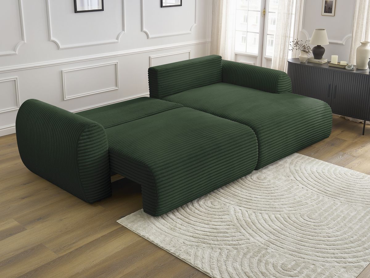 Bobochic Lucien Ecksofa mit Schlaffunktion und Bettkasten 314 × 167 cm Breitcord weich Grün Ecke rechts