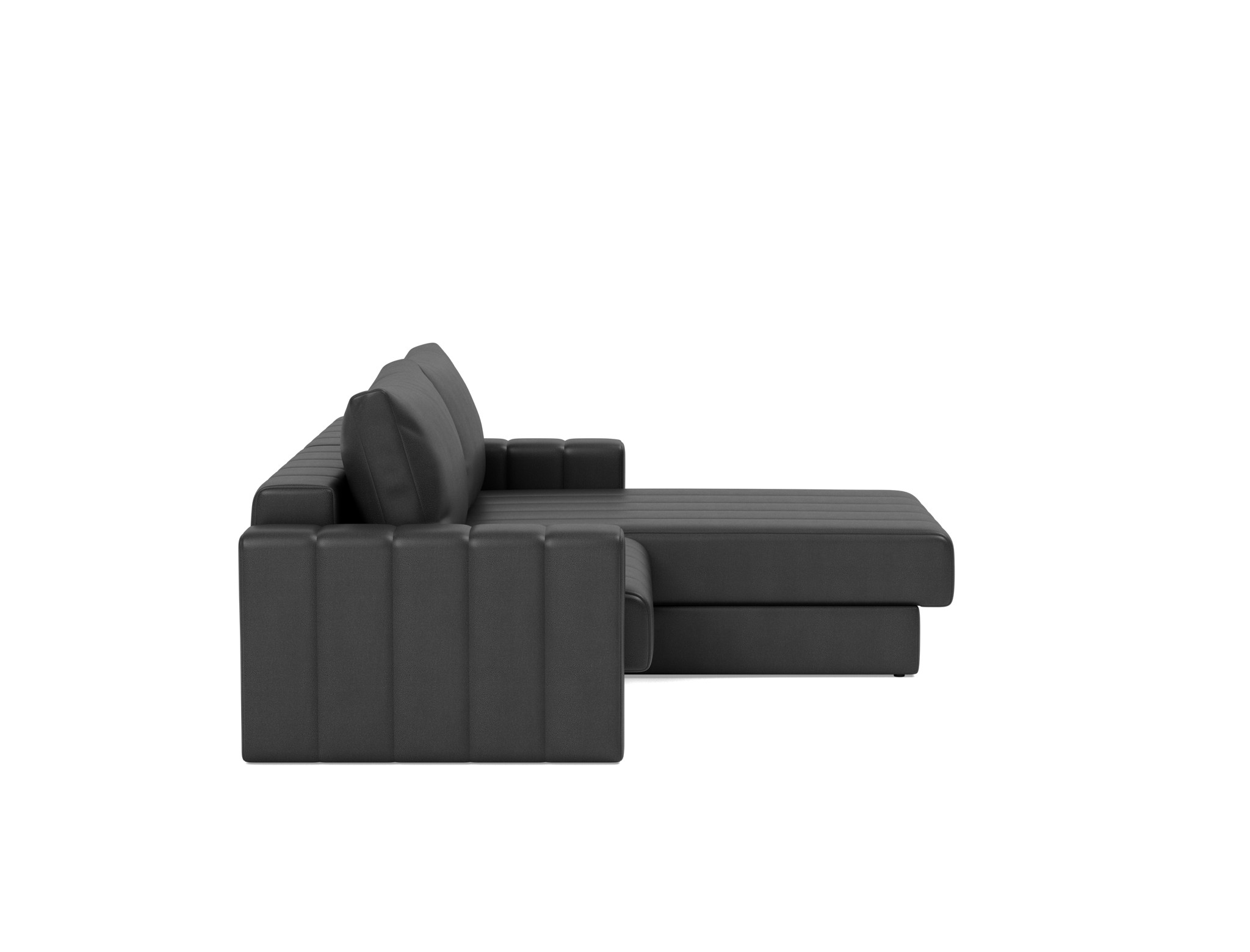 Schlafsofa Akello mit Chaiselongue und Armlehnen Lederoptik Faunal 550-Black