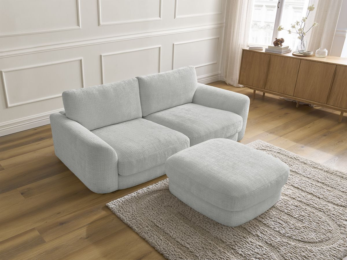 Bobochic Leonore Sofa 3-Sitzer mit Pouf Strukturstoff Hellgrau
