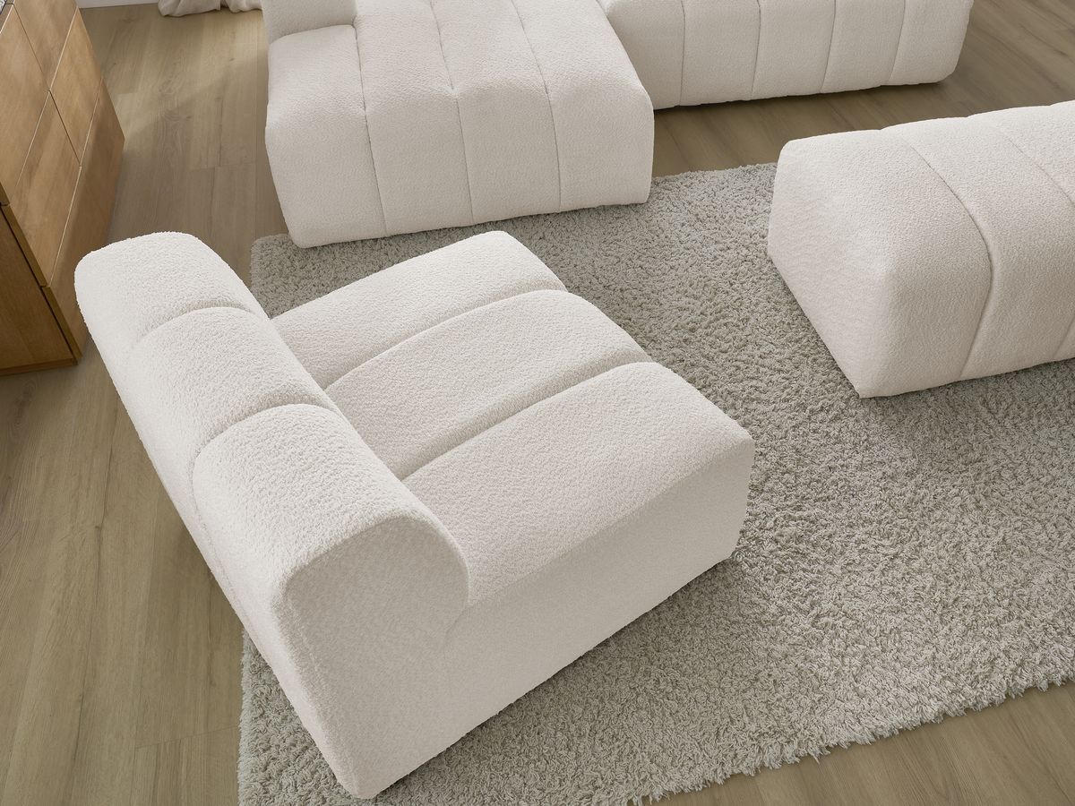Bobochic Annecy Ecksofa mit Sofamodul und Pouf Bouclé-Stoff Weiß Ecke links