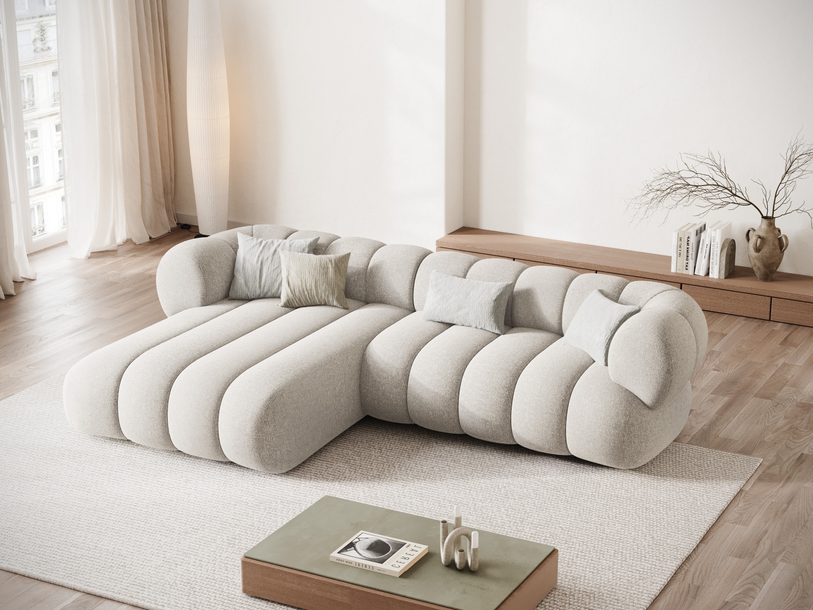 Cosmopolitan Design Ecksofa Koge 5-Sitzer Chenille Eden Helles Beige Links