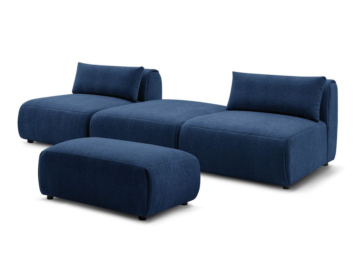 Bobochic Jeanne Sofa 4-Sitzer mit Pouf Strukturstoff Dunkelblau