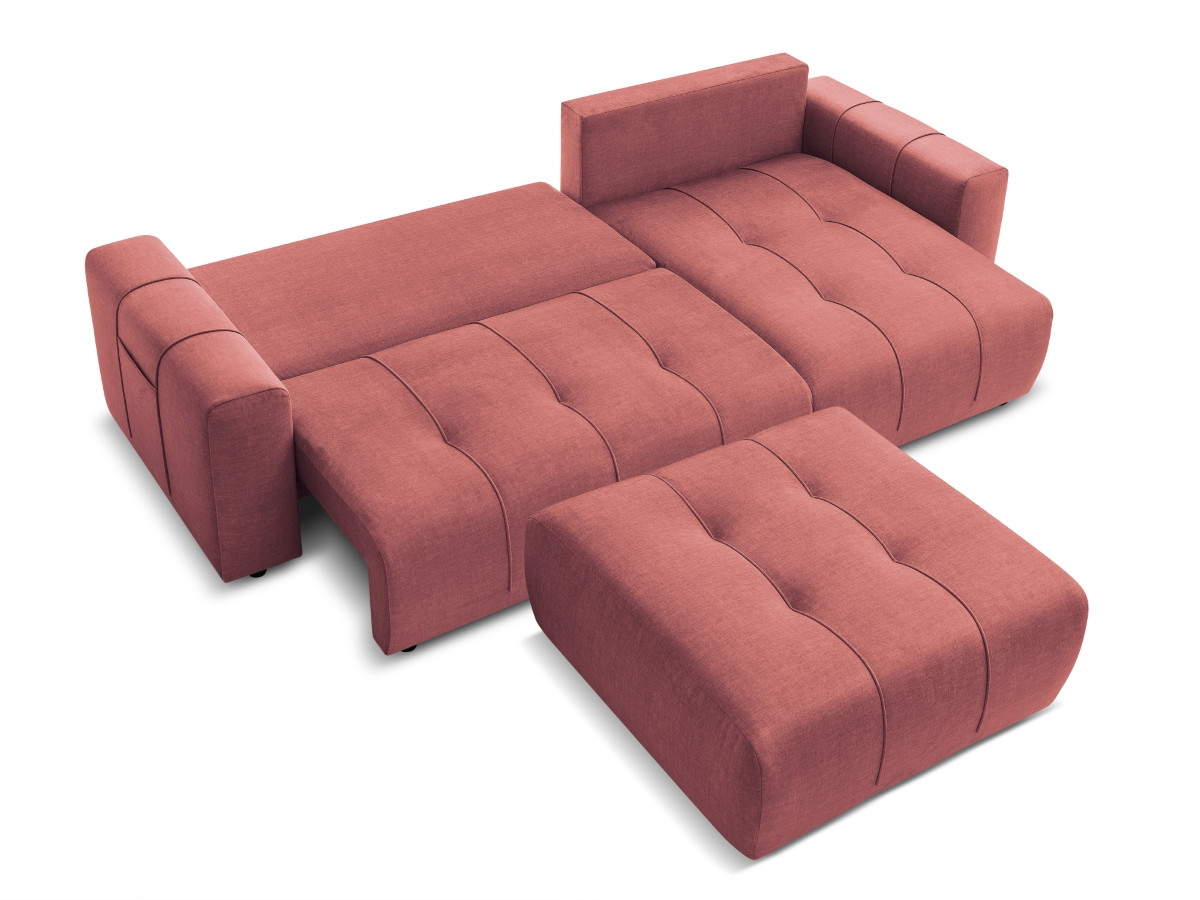 Bobochic Arsene Ecksofa mit Schlaffunktion und Bettkasten und Pouf 288 × 148 cm Samt Orange
