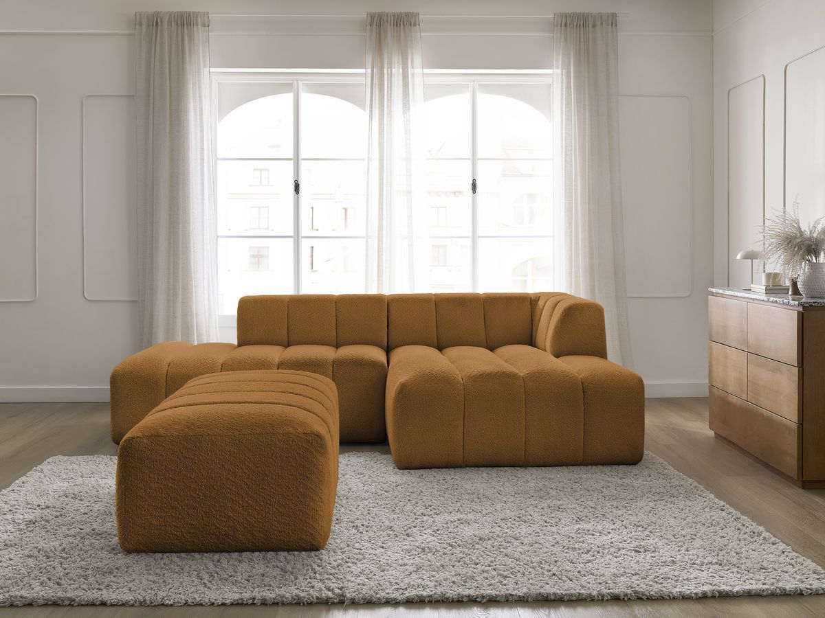 Bobochic Annecy Ecksofa mit Pouf Bouclé-Stoff Gelb Ecke rechts