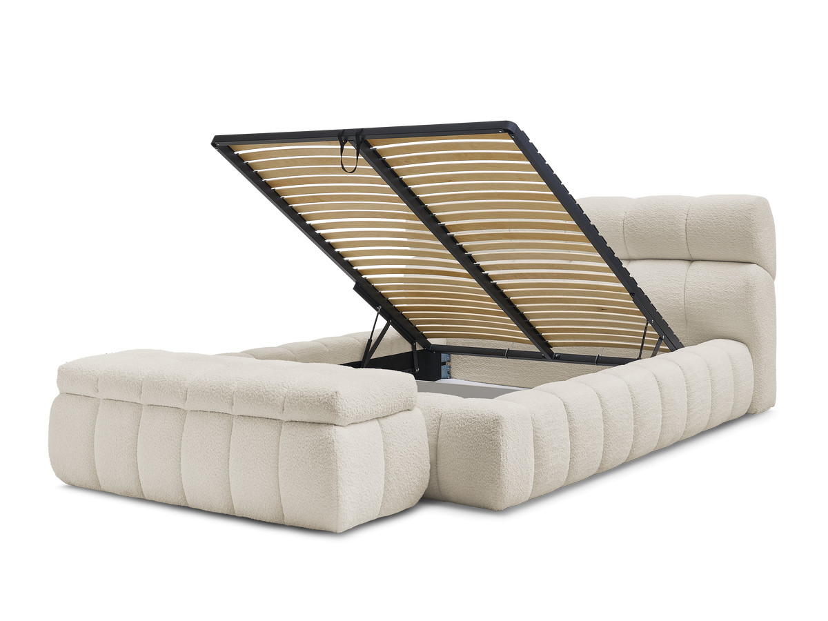 Bobochic Mont-blanc Polsterbett mit Bettkasten mit Bettbank Bouclé-Stoff Beige, Liegefläche 140 × 190 cm