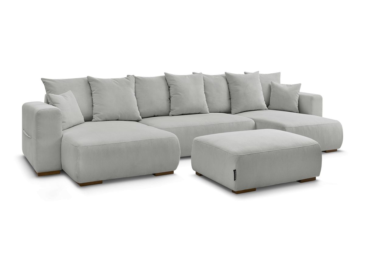 Bobochic Sidonie Wohnlandschaft mit Pouf Cordsamt Hellgrau
