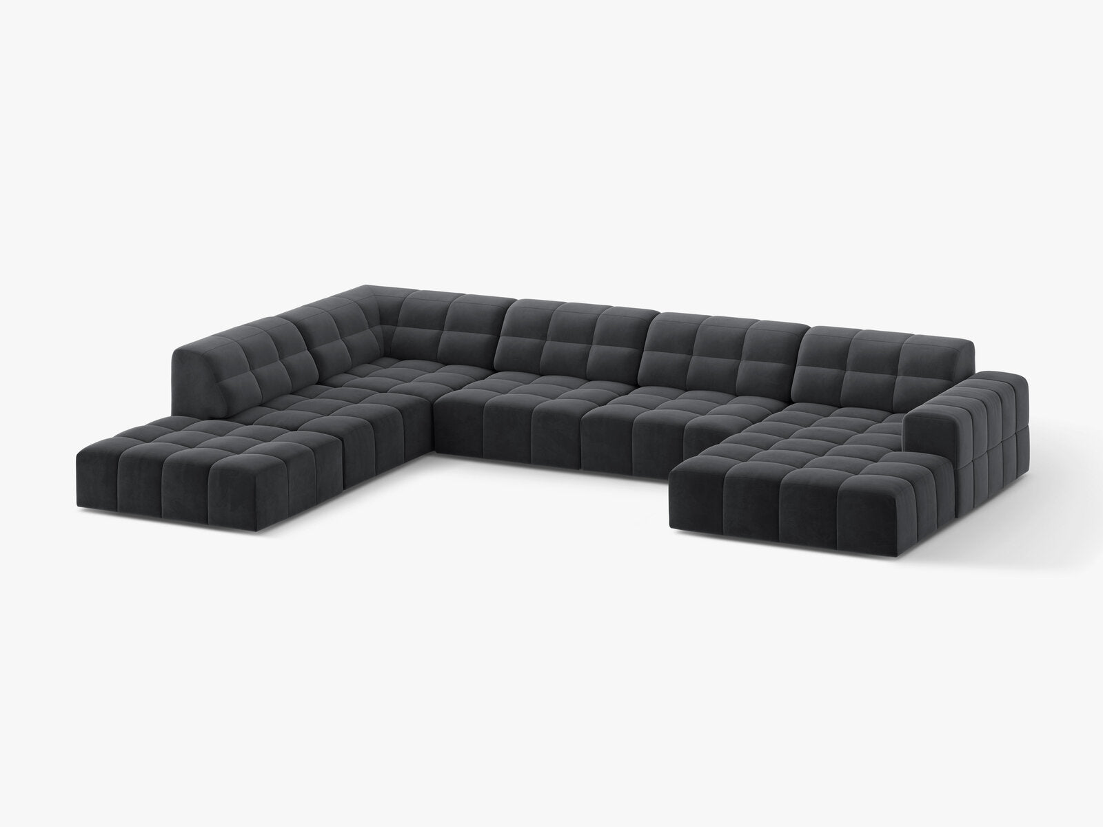 Micadoni Panorama Ecksofa Jennifer 7-Sitzer Links Samt Bluvel Grau