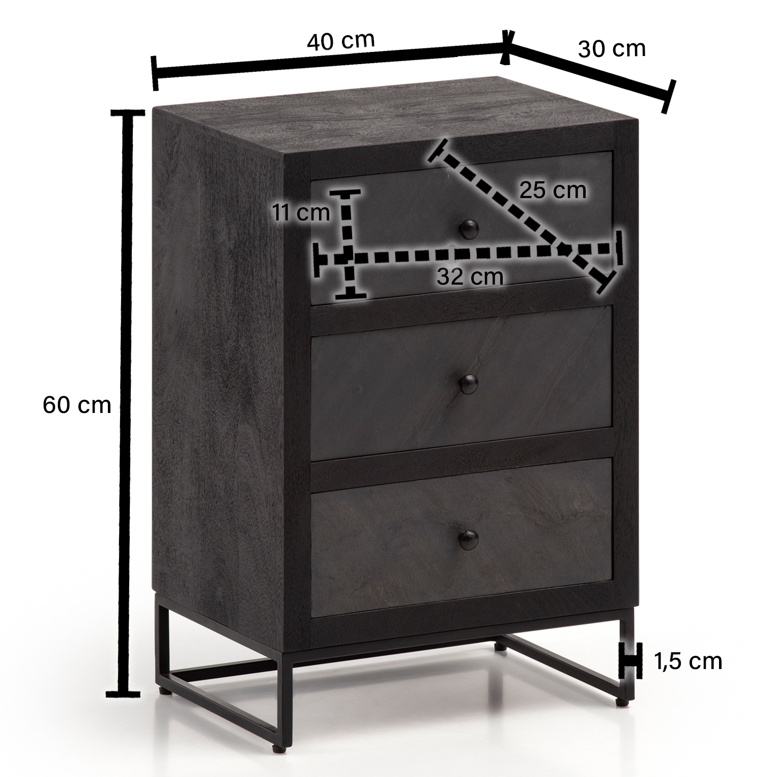 Nachttisch Blomvag Massivholz Schwarz 40 × 30 × 60 cm