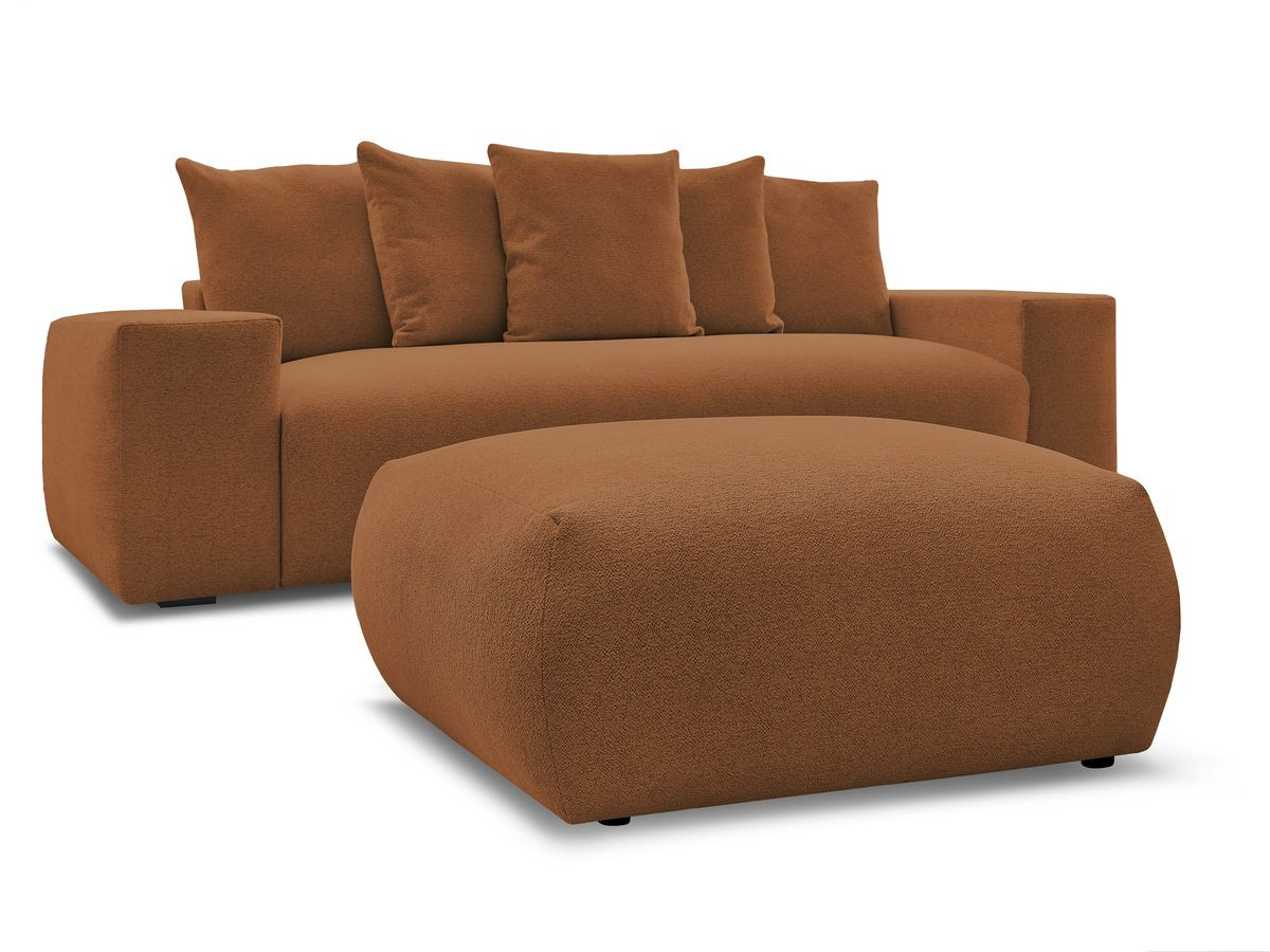 Bobochic Voltaire Schlafsofa 4-Sitzer mit Bettkasten und Pouf Melange-Stoff Orange