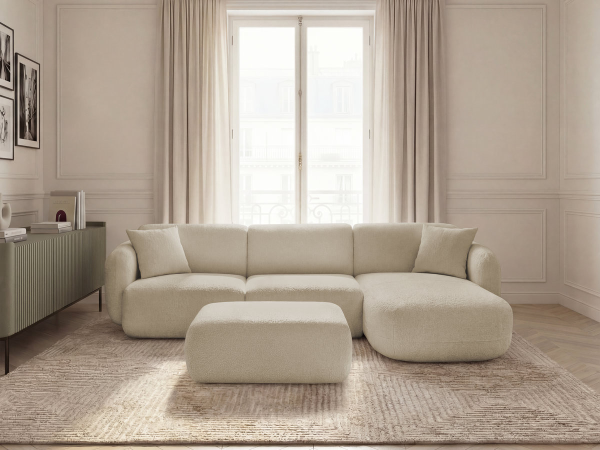 Bobochic Anda Ecksofa mit Pouf 292 × 163 cm Chenille Beige Ecke rechts