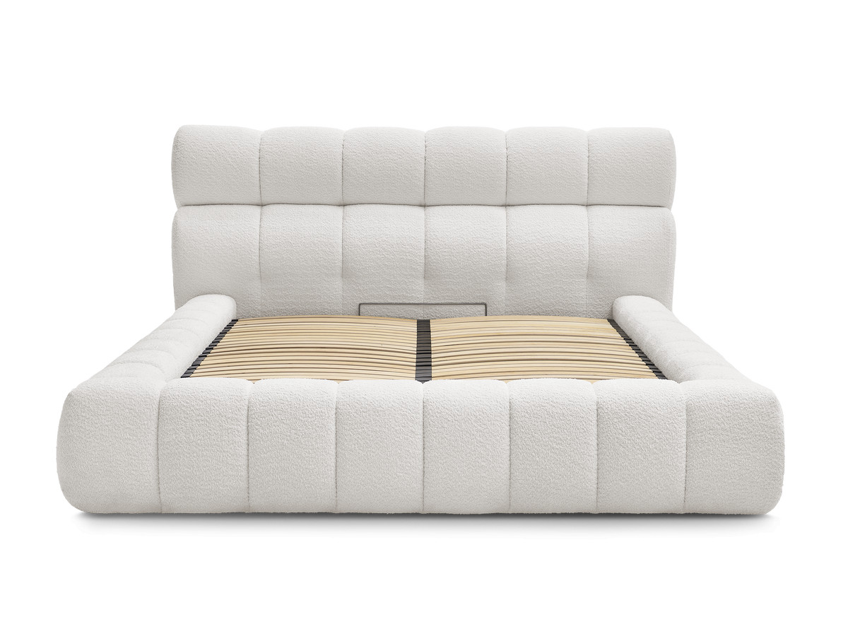 Bobochic Mont-blanc Polsterbett mit Bettkasten Bouclé-Stoff Weiß, Liegefläche 160 × 200 cm