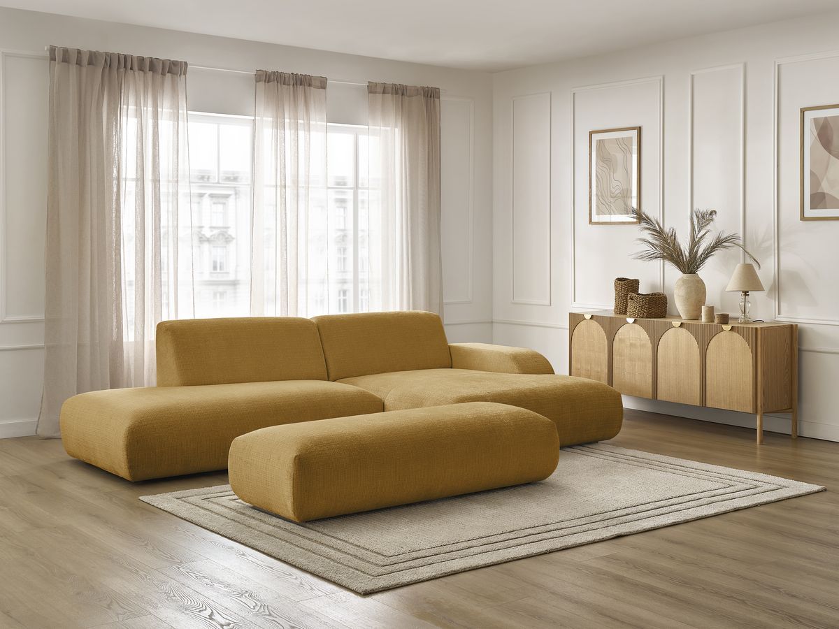 Bobochic Sirius Ecksofa mit Pouf 300 × 170 cm Strukturstoff Gelb Ecke rechts