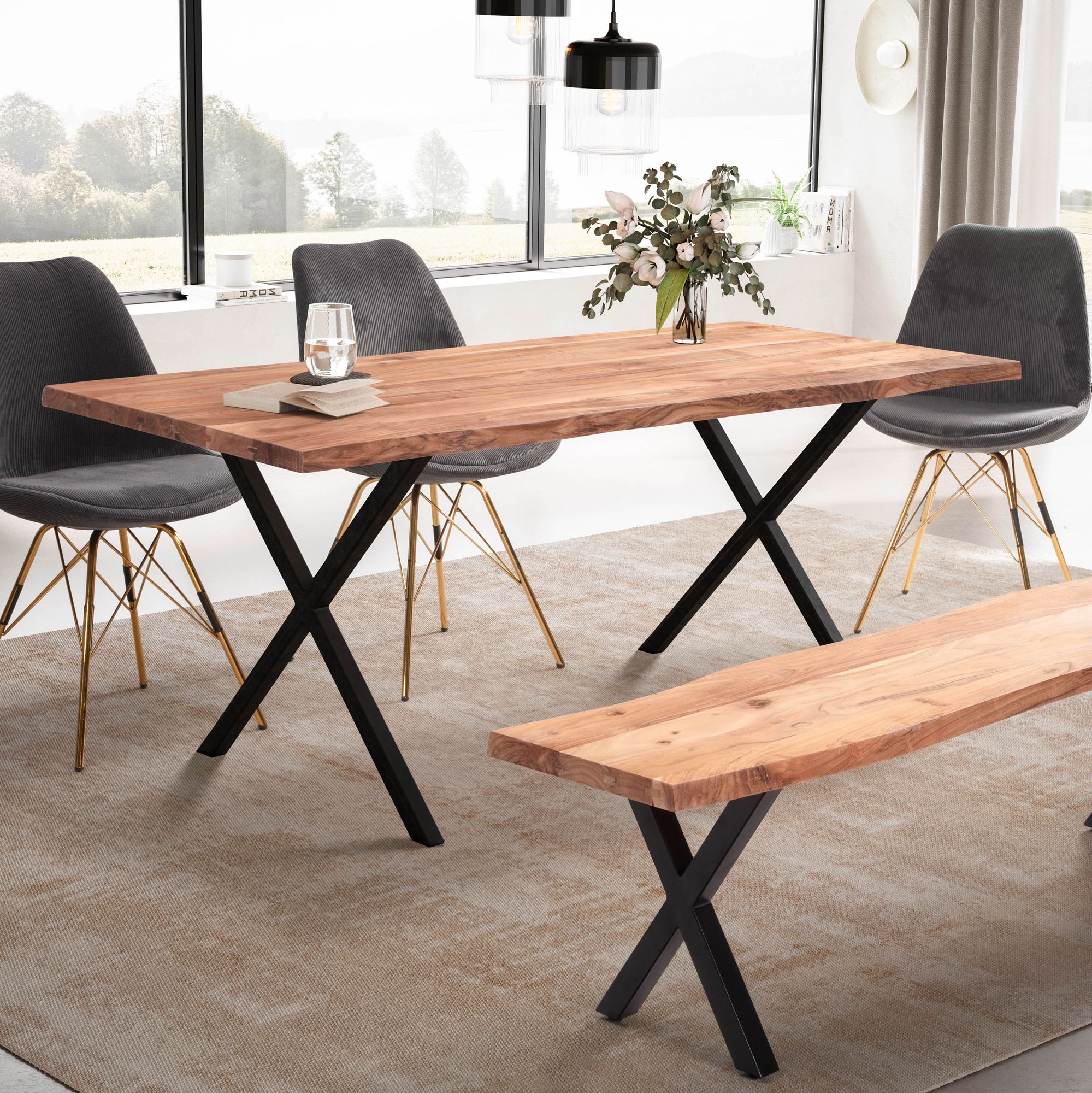 Baumkantentisch Kvalsund Akazie Massivholz 120 cm