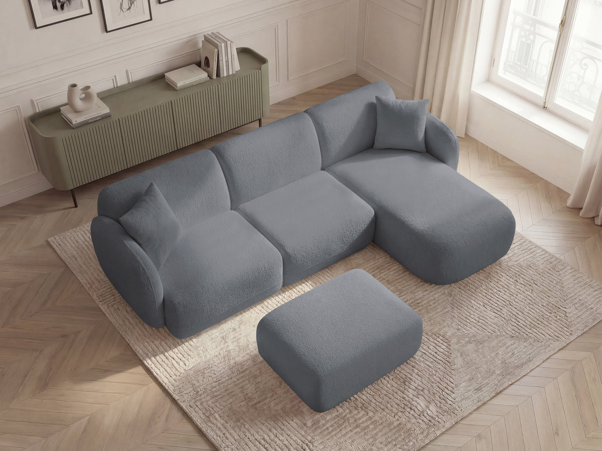 Bobochic Anda Ecksofa mit Pouf 292 × 163 cm Chenille Grau Ecke rechts