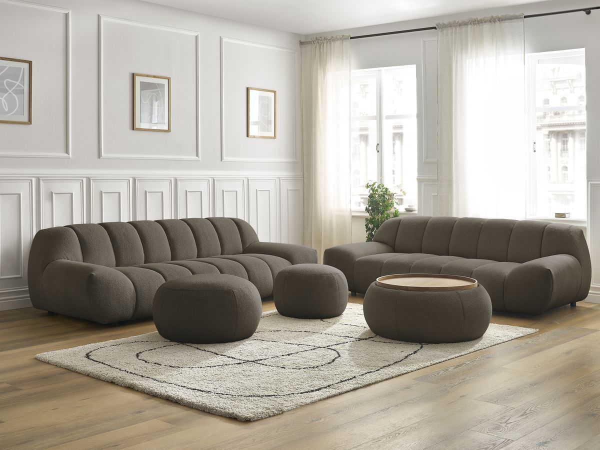 Bobochic Hayden Sofa 7-Sitzer mit Pouf Bouclé-Stoff Braun
