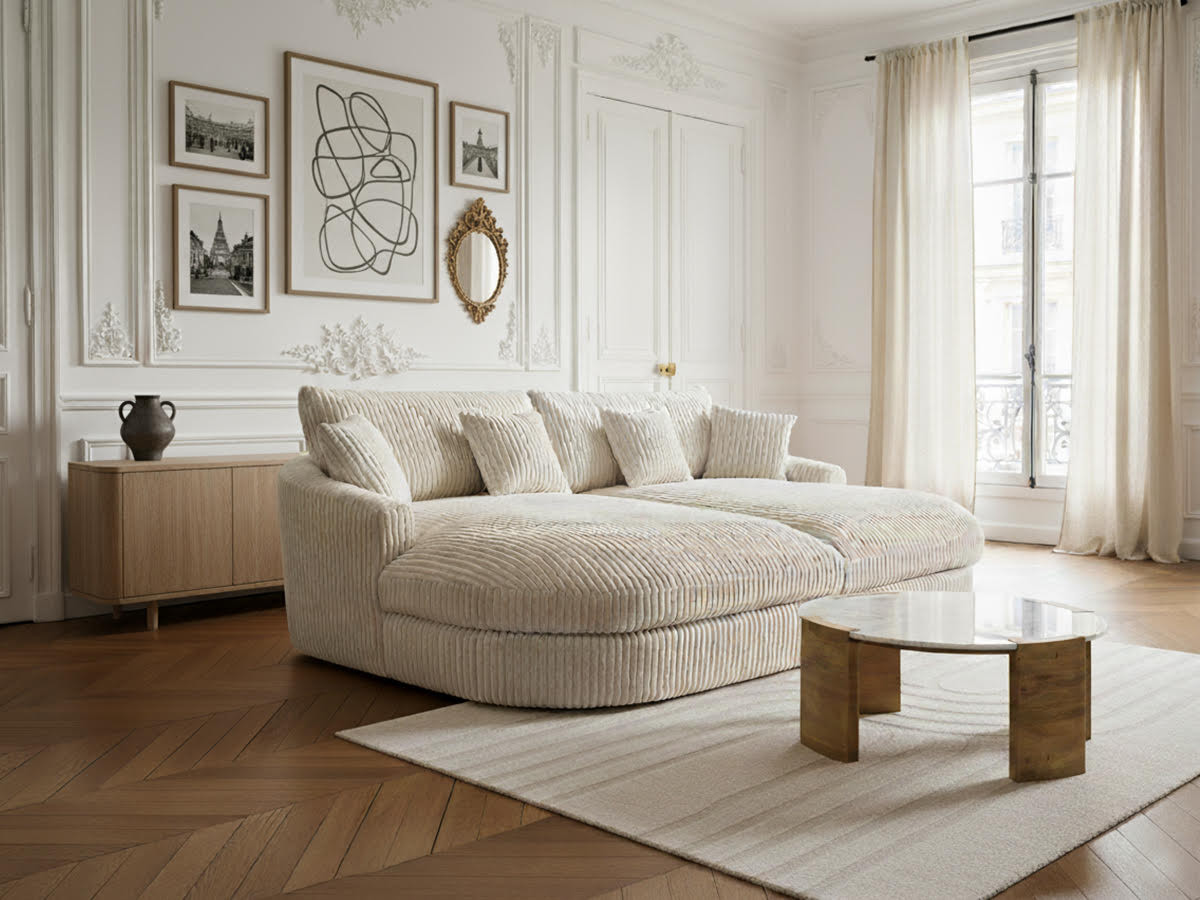 Bobochic Belem Sofa 3-Sitzer Breitcord weich Beige