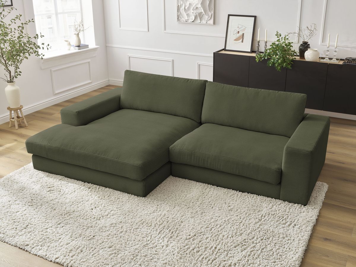 Bobochic Leonard Ecksofa 274 × 159 cm Cordsamt Hellgrün Ecke links