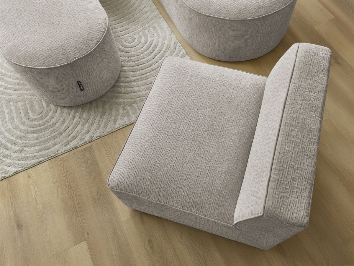 Bobochic Rousseau Ecksofa mit Sofamodul und Pouf Strukturstoff Beige Ecke links