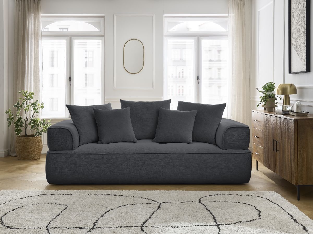 Bobochic Whesley Sofa 3-Sitzer Stoff Dunkelgrau