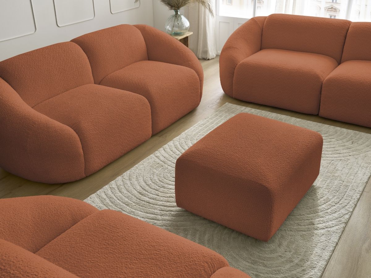 Bobochic Tina Sofa 7-Sitzer mit Pouf Bouclé-Stoff Orange