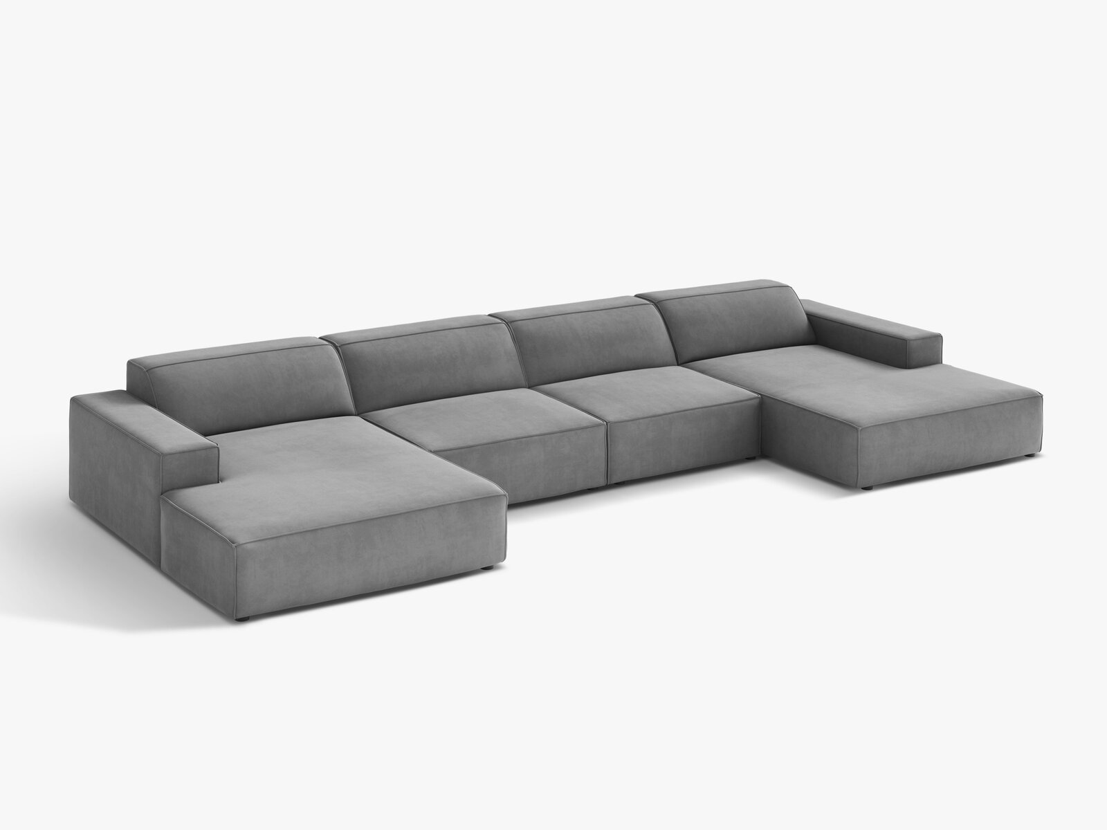 Micadoni Panorama-Sofa Jodie 6-Sitzer Samt Venus Hellgrau