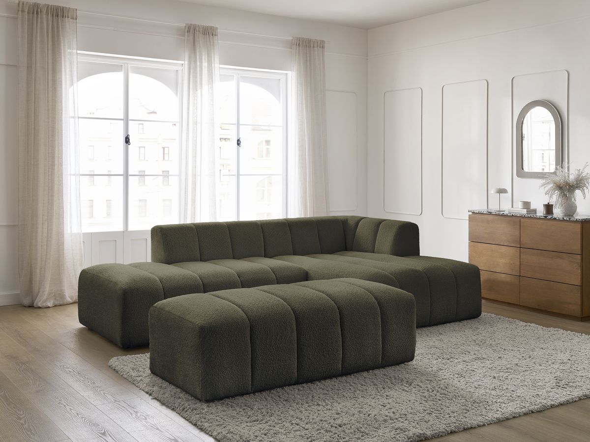 Bobochic Annecy Ecksofa mit Pouf Bouclé-Stoff Grün Ecke rechts