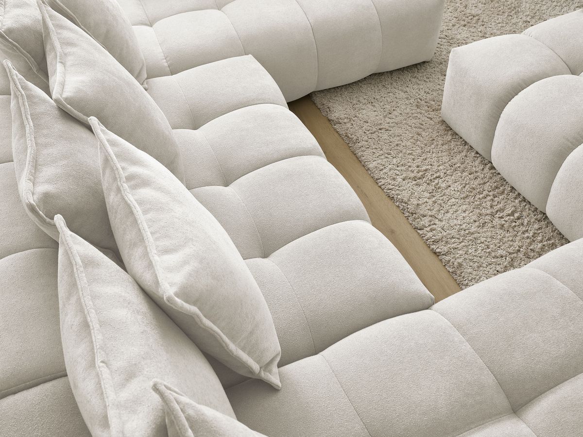 Bobochic Everest Wohnlandschaft mit Pouf, 14 Kissen Strukturstoff Weiß Ecke links