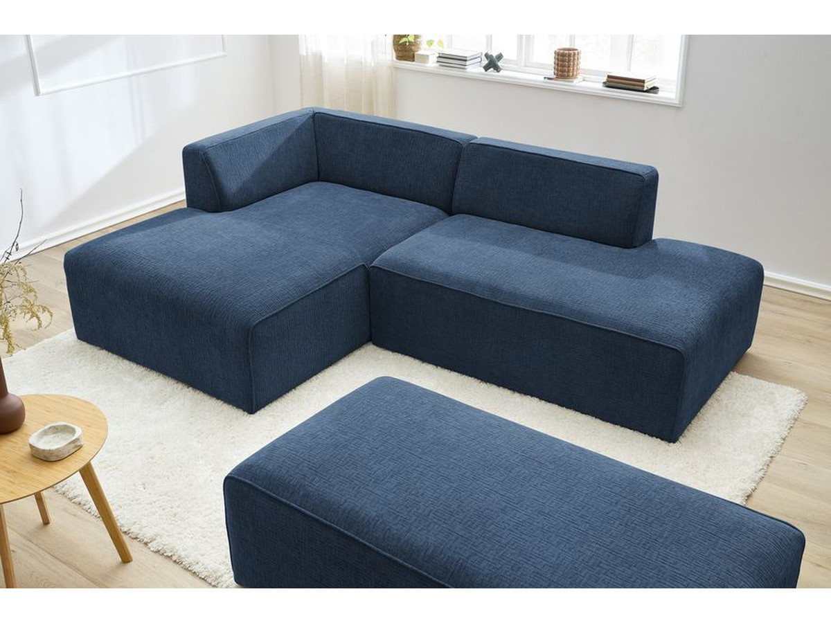 Bobochic Megeve Ecksofa mit Schlaffunktion und Pouf Strukturstoff Dunkelblau Ecke links