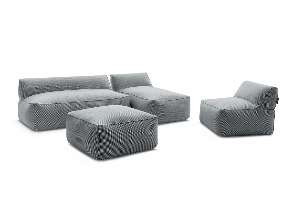 Bobochic Riviera Gartensofa 5-Sitzer mit Pouf Melange-Stoff Schwarz